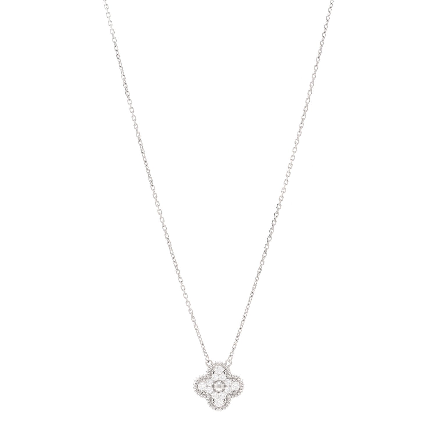 Van Cleef & Arpels 18K White Gold Diamond Vintage Alhambra Pendant Necklace 1 of 6