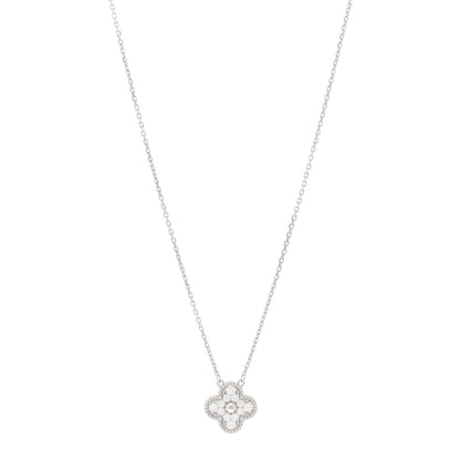 Van Cleef & Arpels 18K White Gold Diamond Vintage Alhambra Pendant Necklace 1 of 6