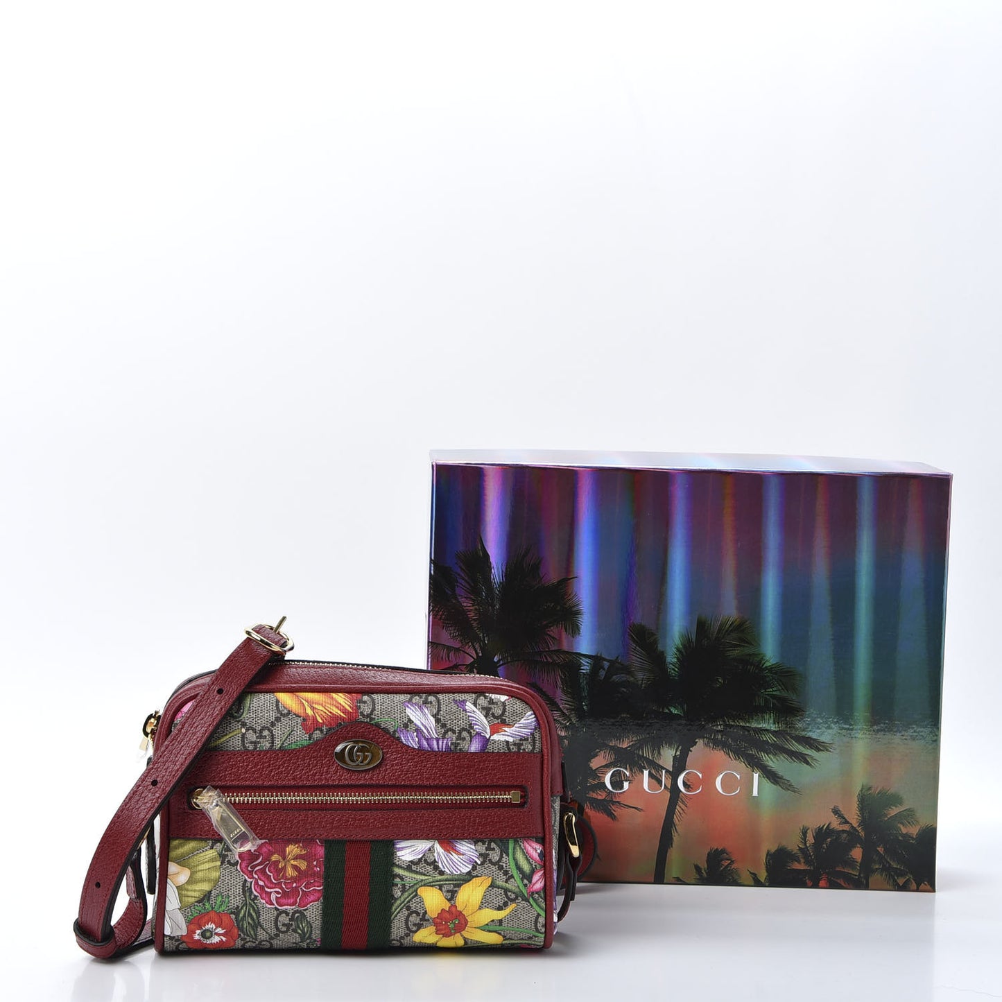 GG Supreme Monogram Flora Web Mini Ophidia Shoulder Bag Red
