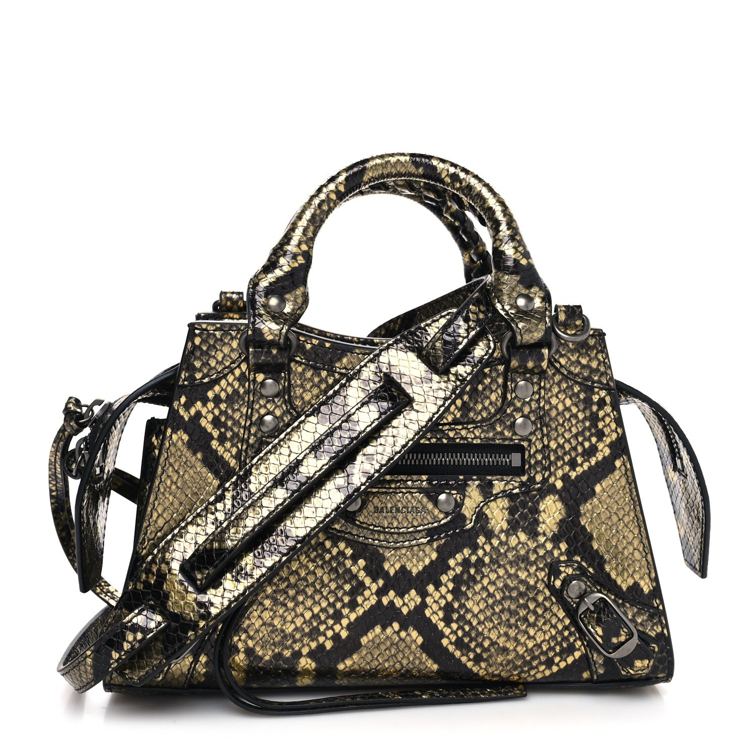Balenciaga Grained Calfskin Snake Effect Neo Classic Silver Hardware Mini City Gold Black 1 of 9