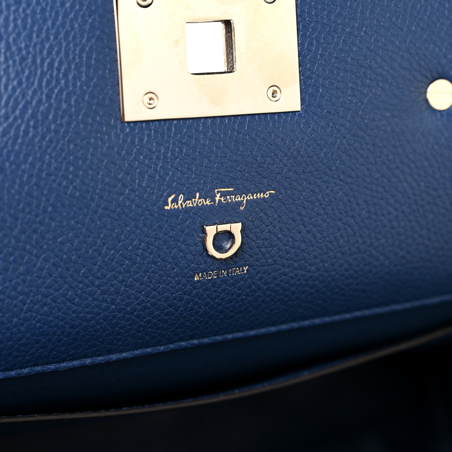 Salvatore Ferragamo Calfskin Large Studio Top Handle Bag Navy 12 of 15
