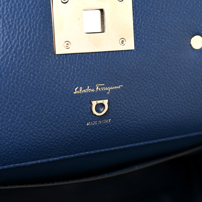 Salvatore Ferragamo Calfskin Large Studio Top Handle Bag Navy 12 of 15