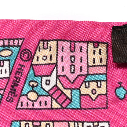 Hermes Silk Rive Droite Rive Gauche Twilly Rose Vif Turquoise Creme 5 of 5