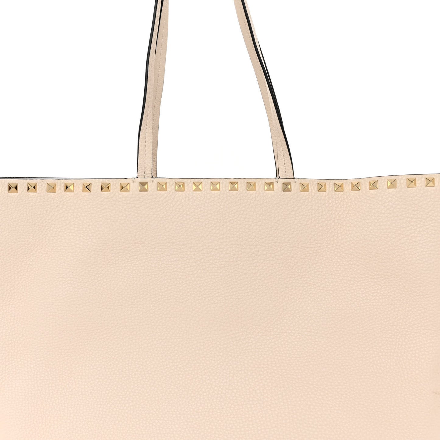 Grained Calfskin Rockstud Shoulder Tote Light Ivory
