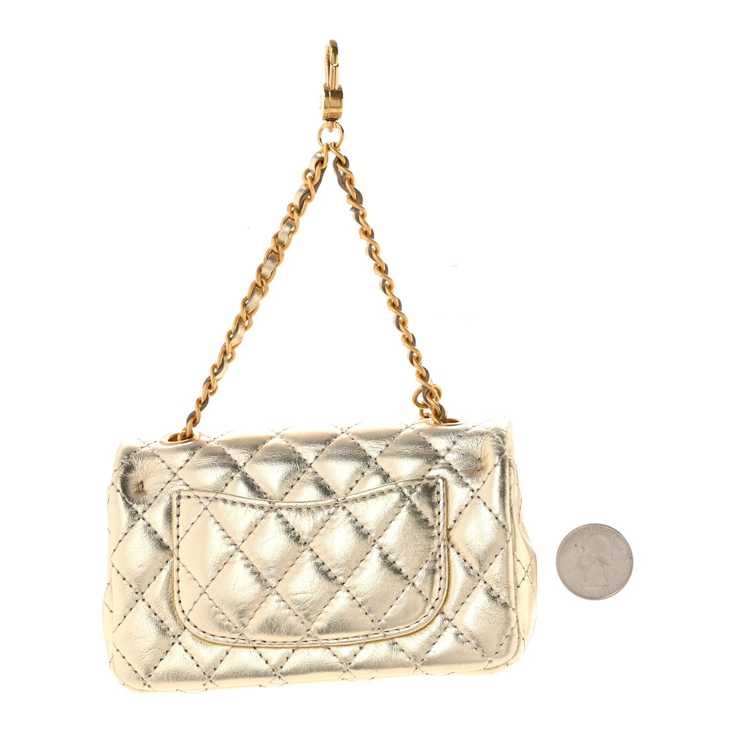 Chanel Metallic Calfskin Quilted Mini Flap Bag Charm With Hook Gold 2 of 7