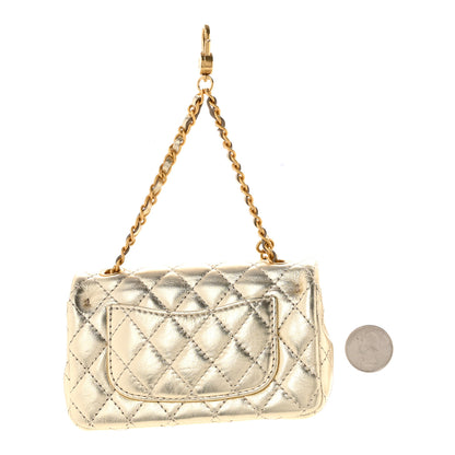 Chanel Metallic Calfskin Quilted Mini Flap Bag Charm With Hook Gold 2 of 7