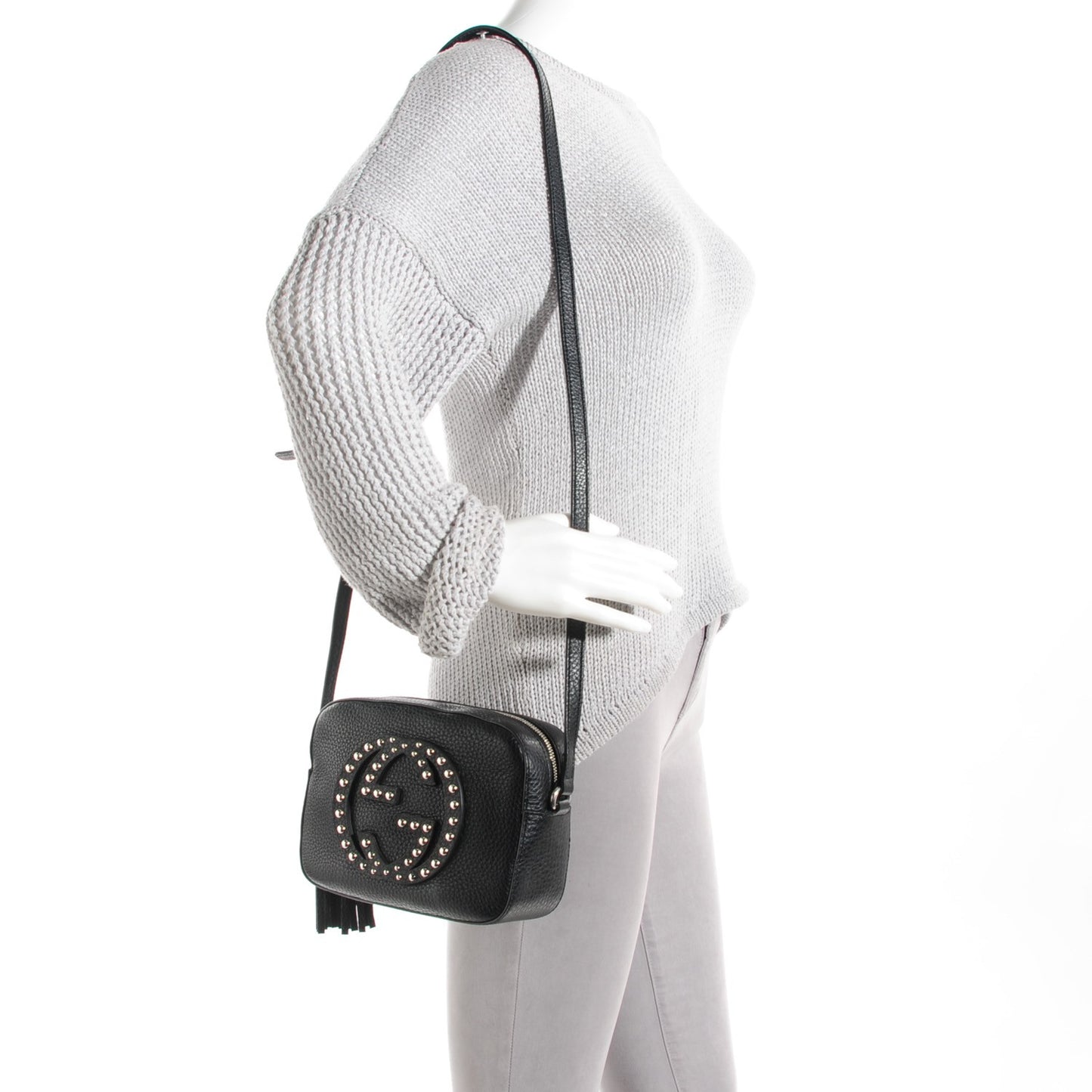 Pebbled Calfskin Studded Small Soho Disco Bag Black