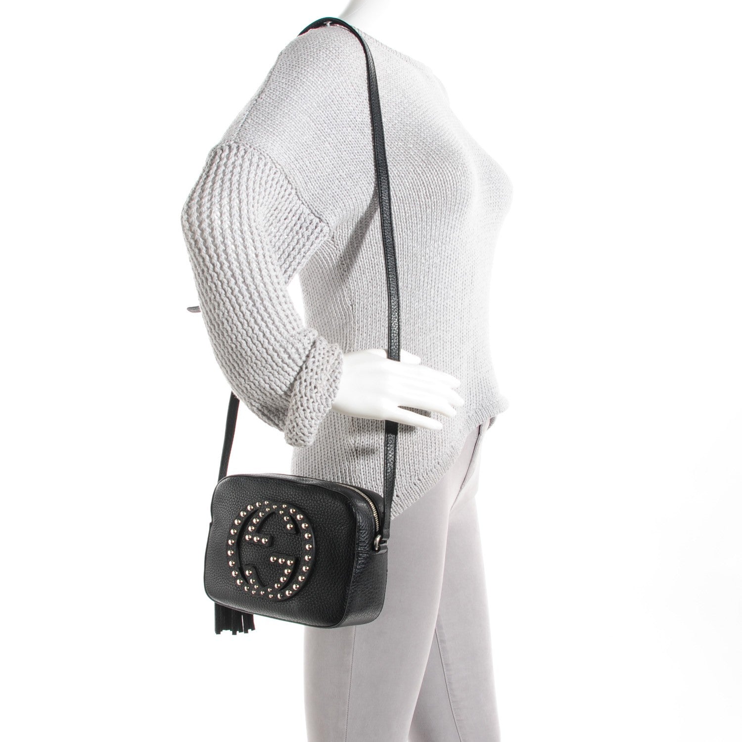 Gucci Pebbled Calfskin Studded Small Soho Disco Bag Black 2 of 7