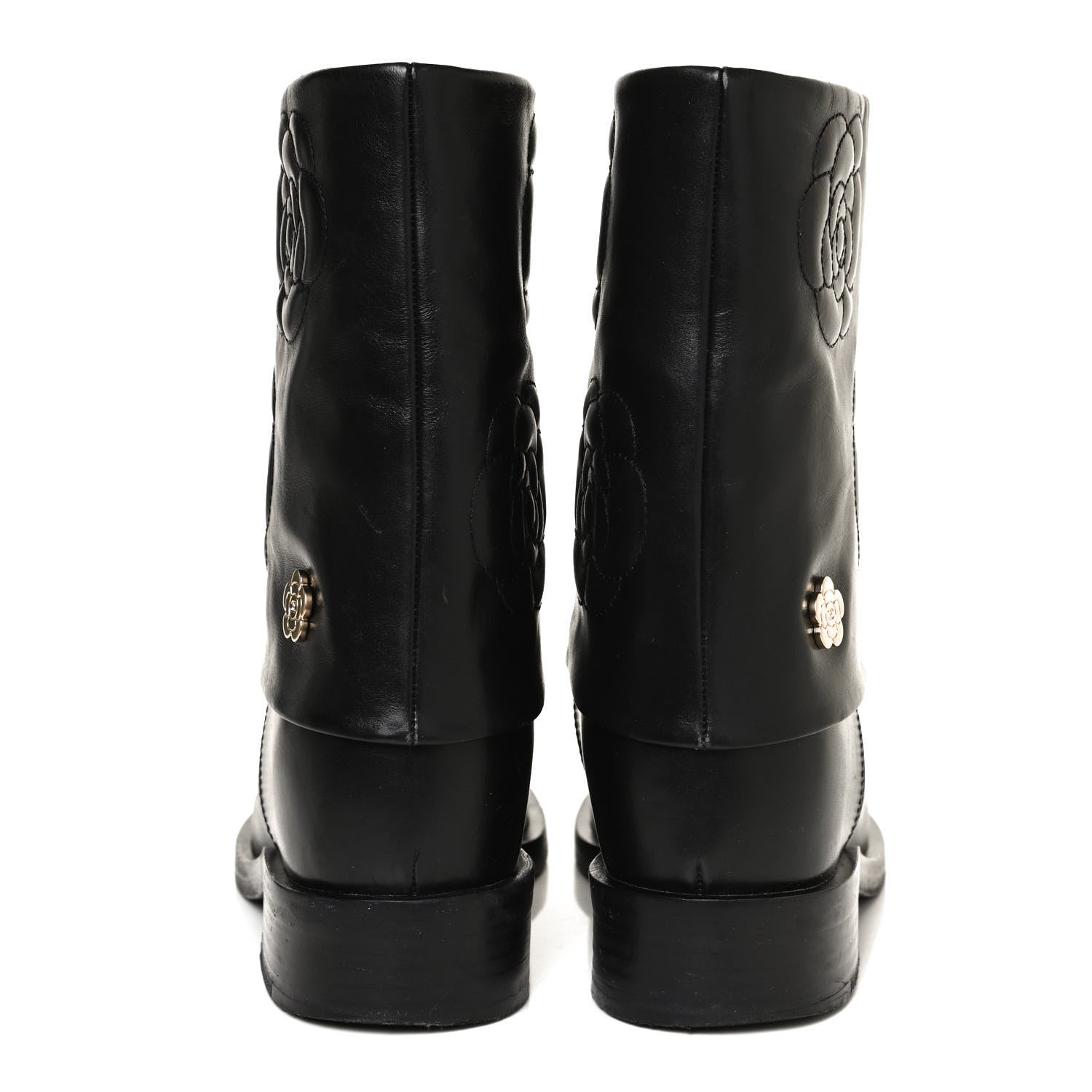 Chanel Calfskin Camellia Short Boots 38 Black 6 of 13