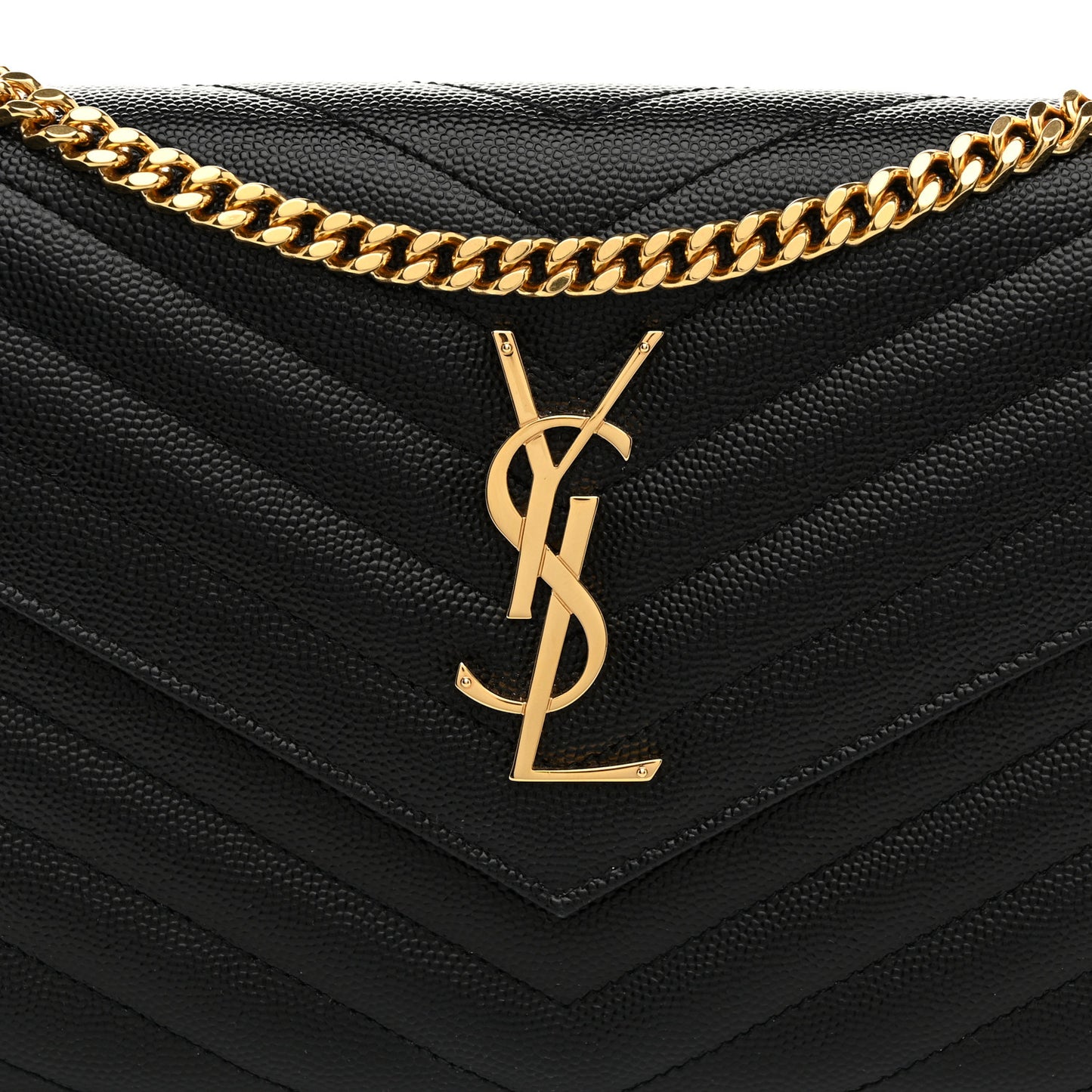 Grain De Poudre Matelasse Chevron Monogram Chain Wallet Black