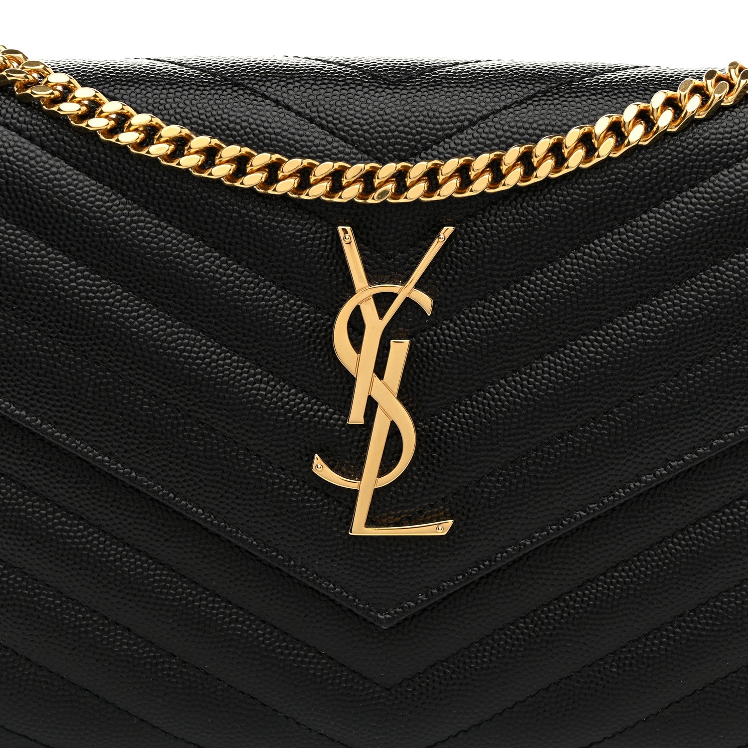 Saint Laurent Grain De Poudre Matelasse Chevron Monogram Chain Wallet Black 7 of 9
