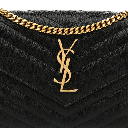 Saint Laurent Grain De Poudre Matelasse Chevron Monogram Chain Wallet Black 7 of 9