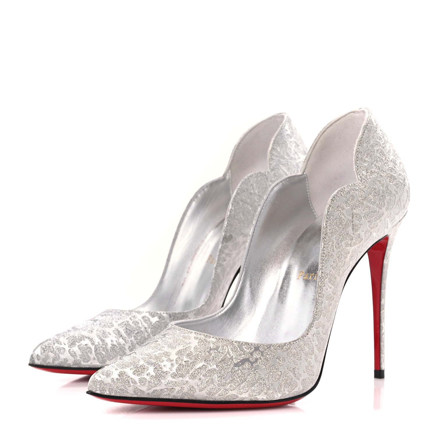 Christian Louboutin Glitter Specchio Hot Chick 100 Pumps 39 Silver