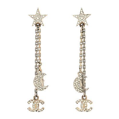 Chanel Crystal CC Star Moon Dangle Earrings Silver Gold 1 of 4
