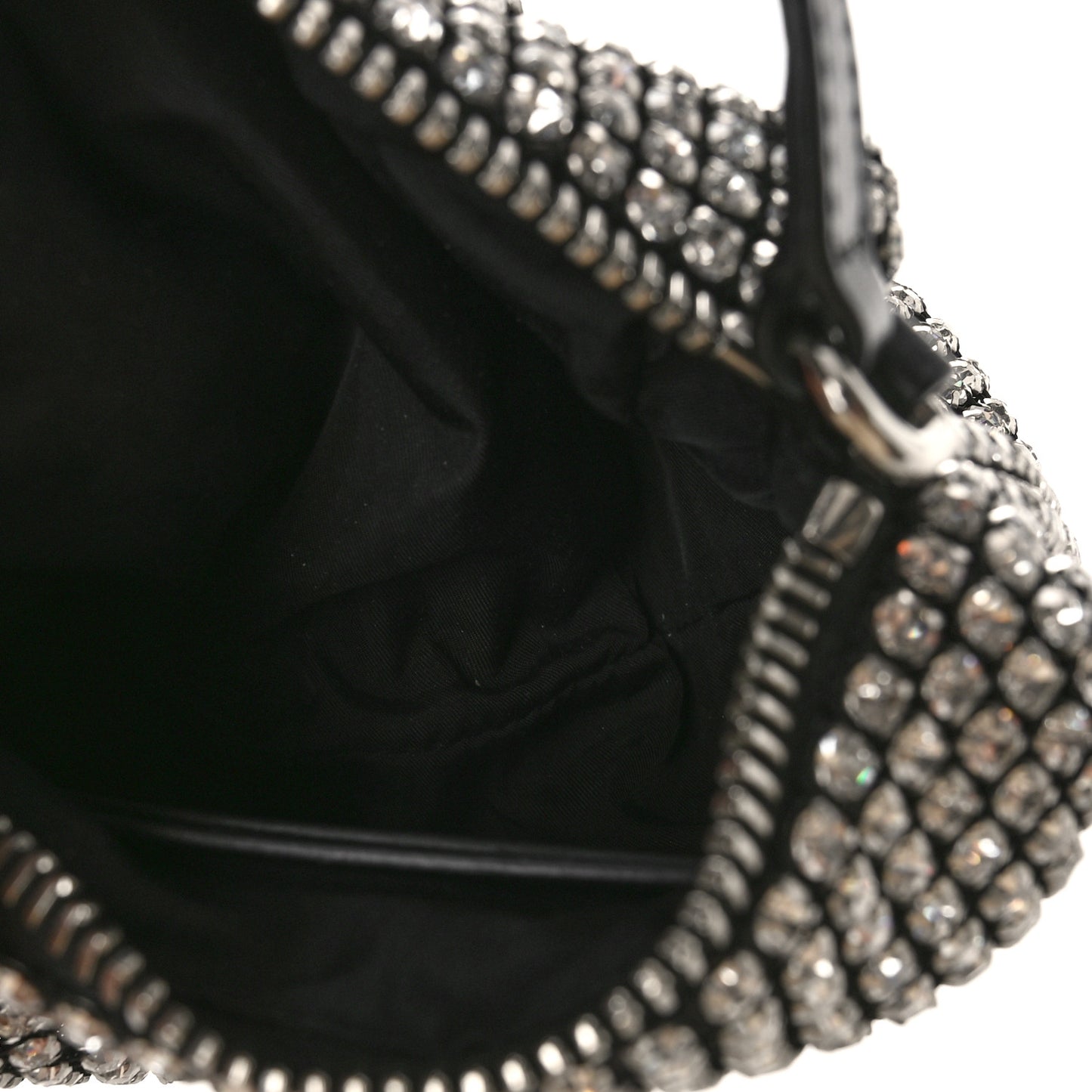 Mesh Crystal Rhinestone Mini Heiress Pouch Black Silver