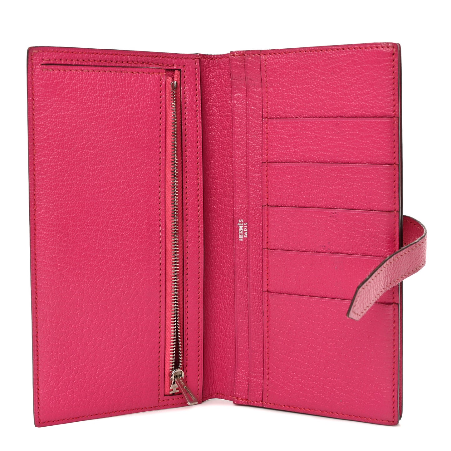 Chevre Mysore Bi-Color Bearn Gusset Wallet Etoupe Rose Shocking