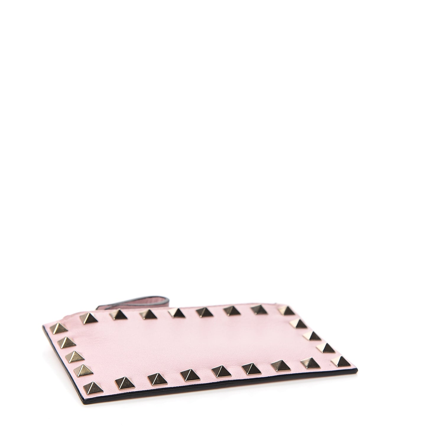 Calfskin Rockstud Coin Case Card Holder Water Rose