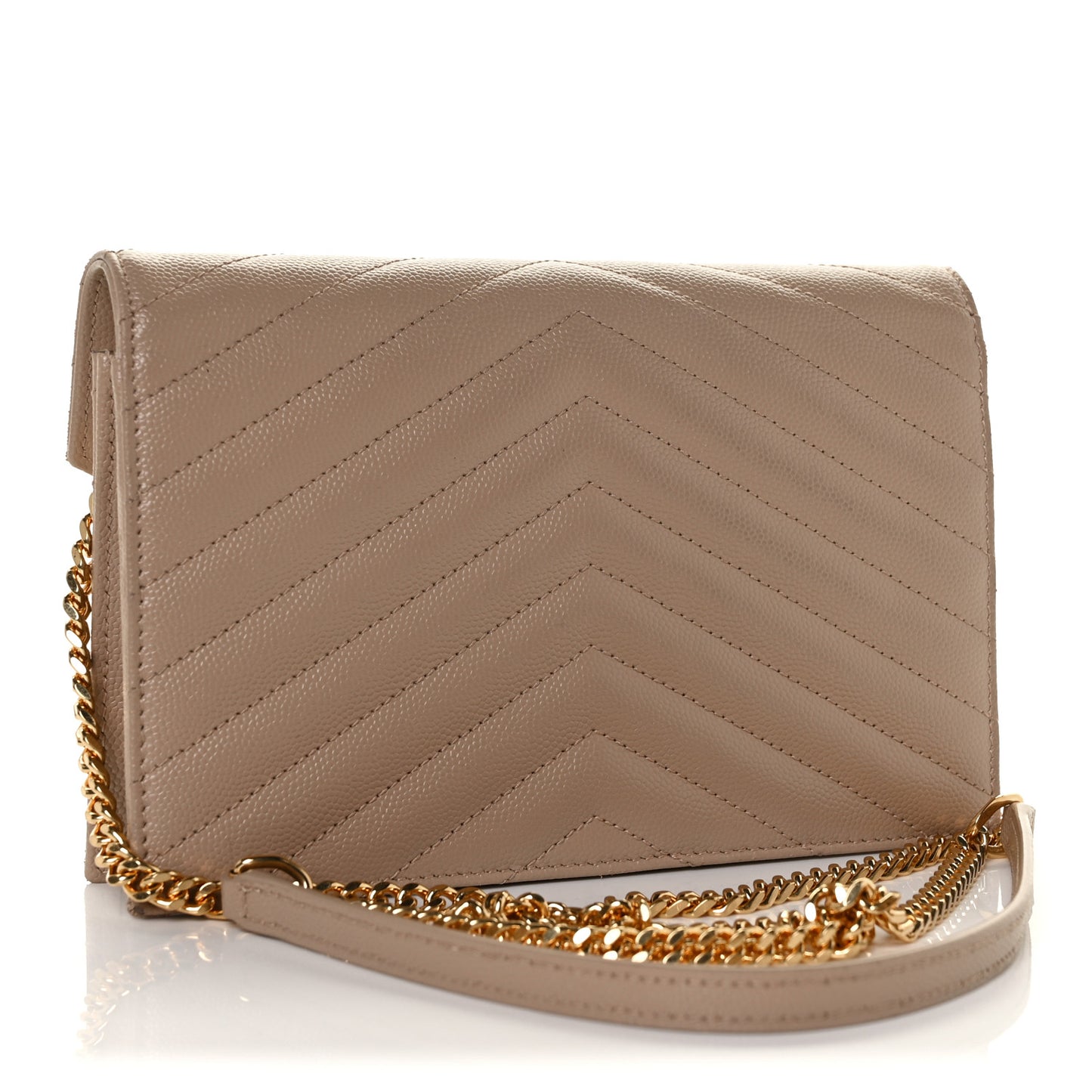 Grain De Poudre Matelasse Chevron Monogram Envelope Chain Wallet Dark Beige