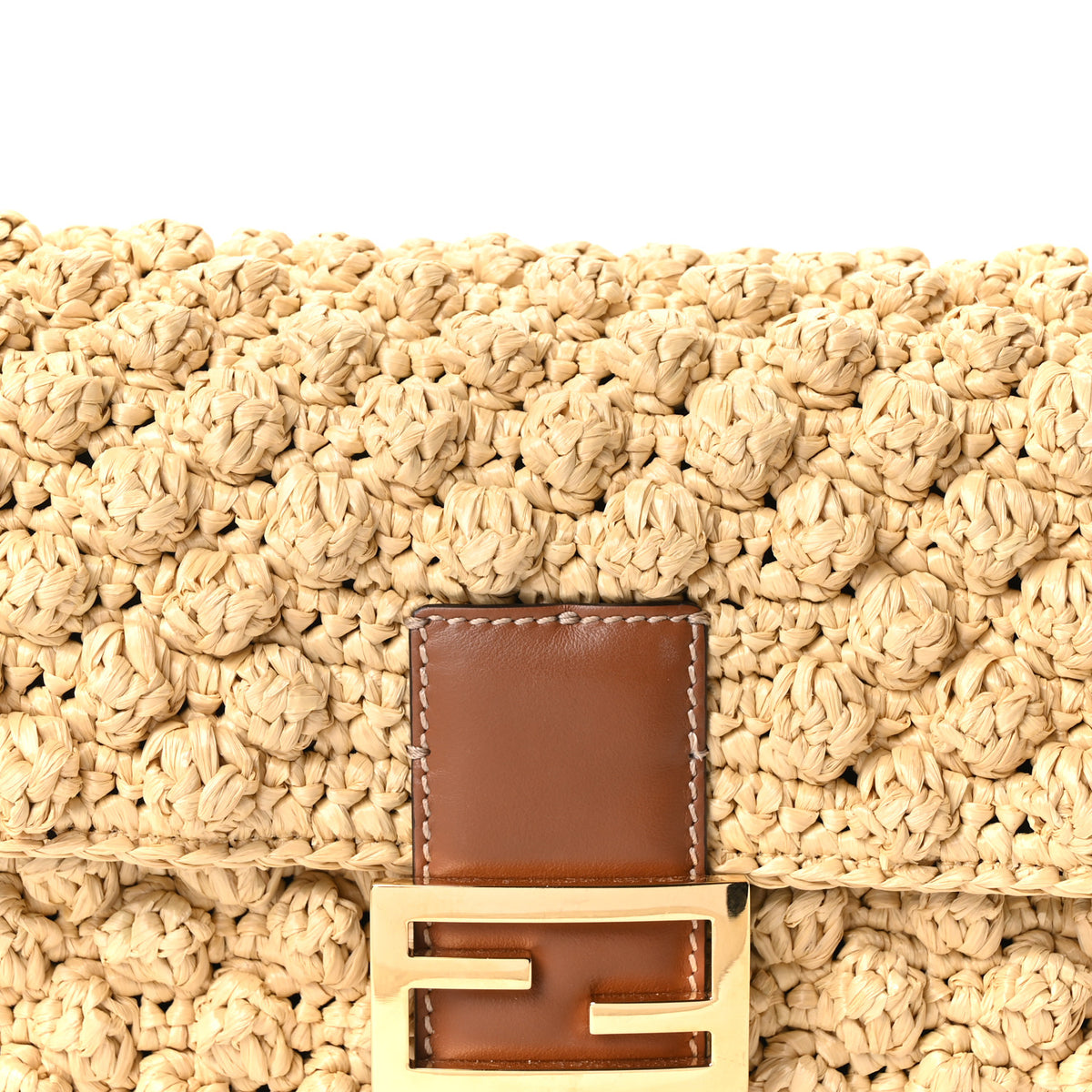 Hazelnut Stitch Raffia Baguette Beige