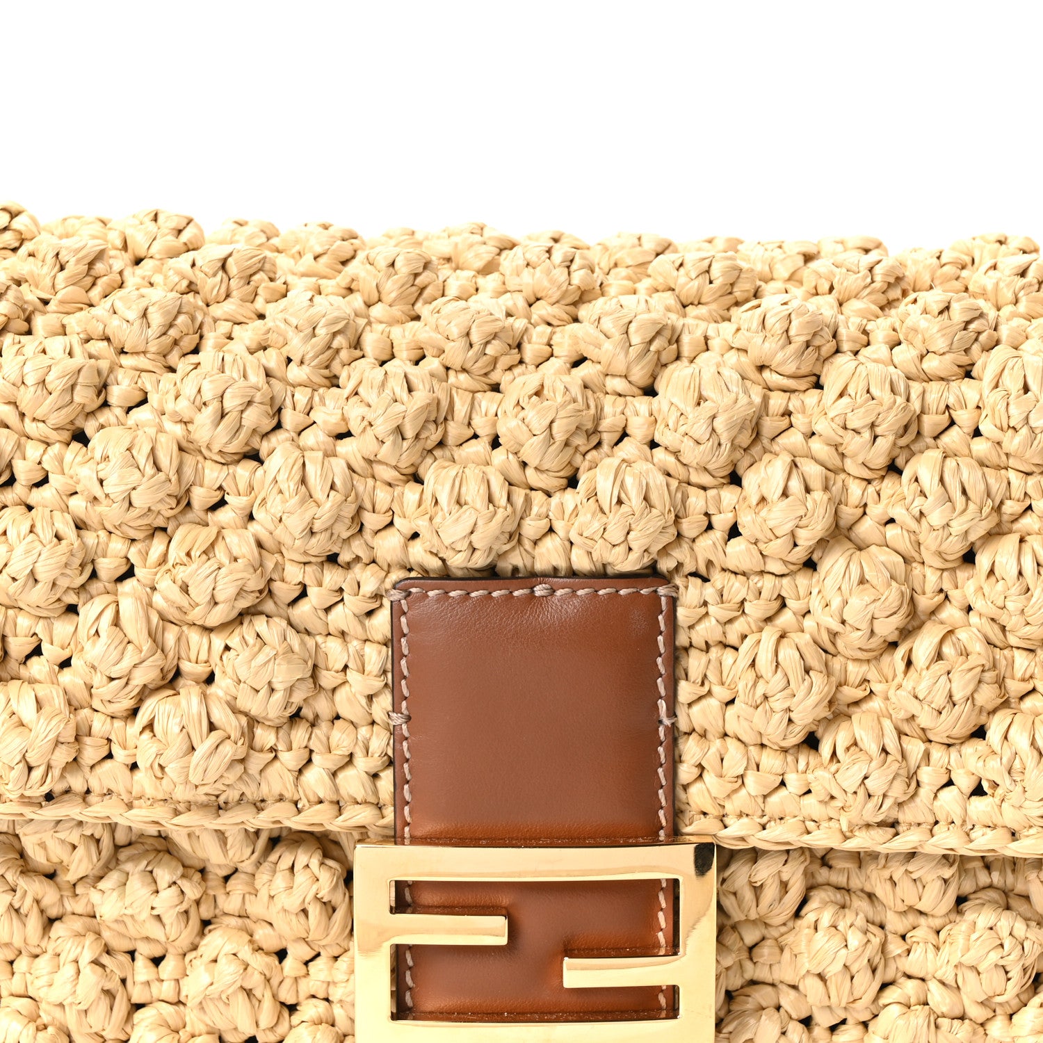 Fendi Hazelnut Stitch Raffia Baguette Beige 8 of 10