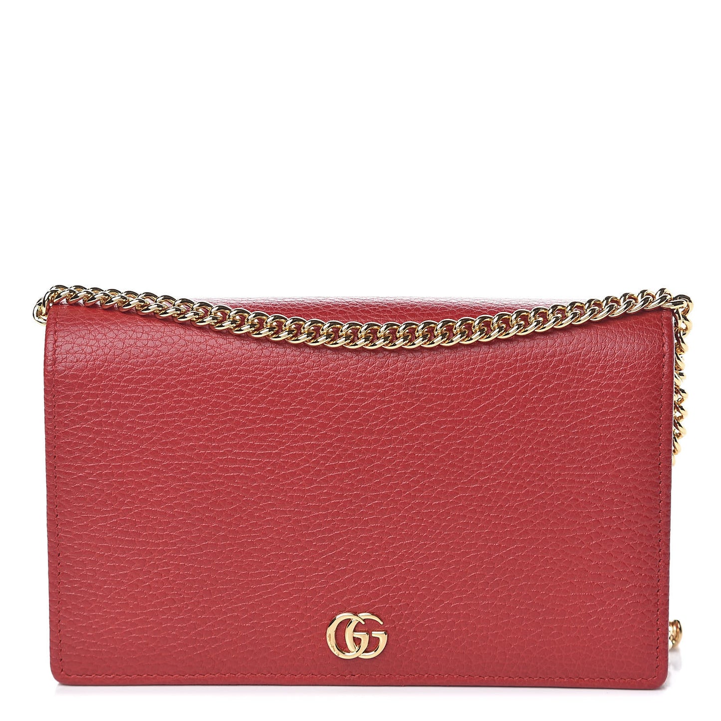 Dollar Calfskin Mini GG Marmont Chain Wallet Hibiscus Red