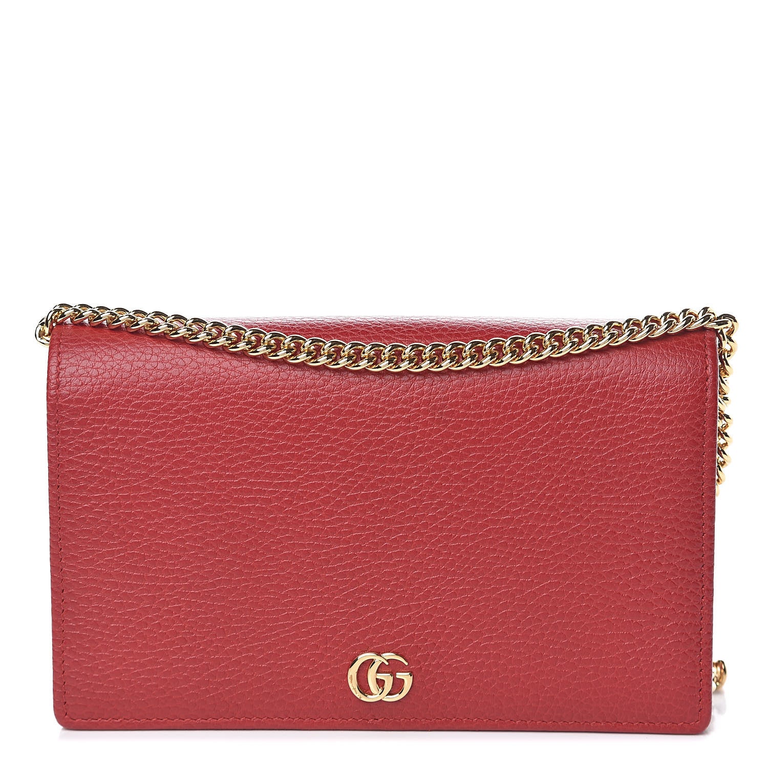 Gucci Dollar Calfskin Mini GG Marmont Chain Wallet Hibiscus Red 1 of 11