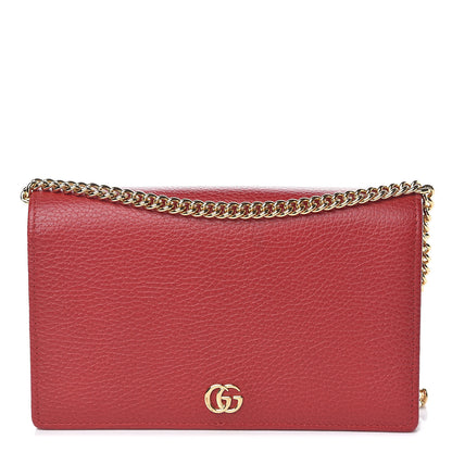 Gucci Dollar Calfskin Mini GG Marmont Chain Wallet Hibiscus Red 1 of 11