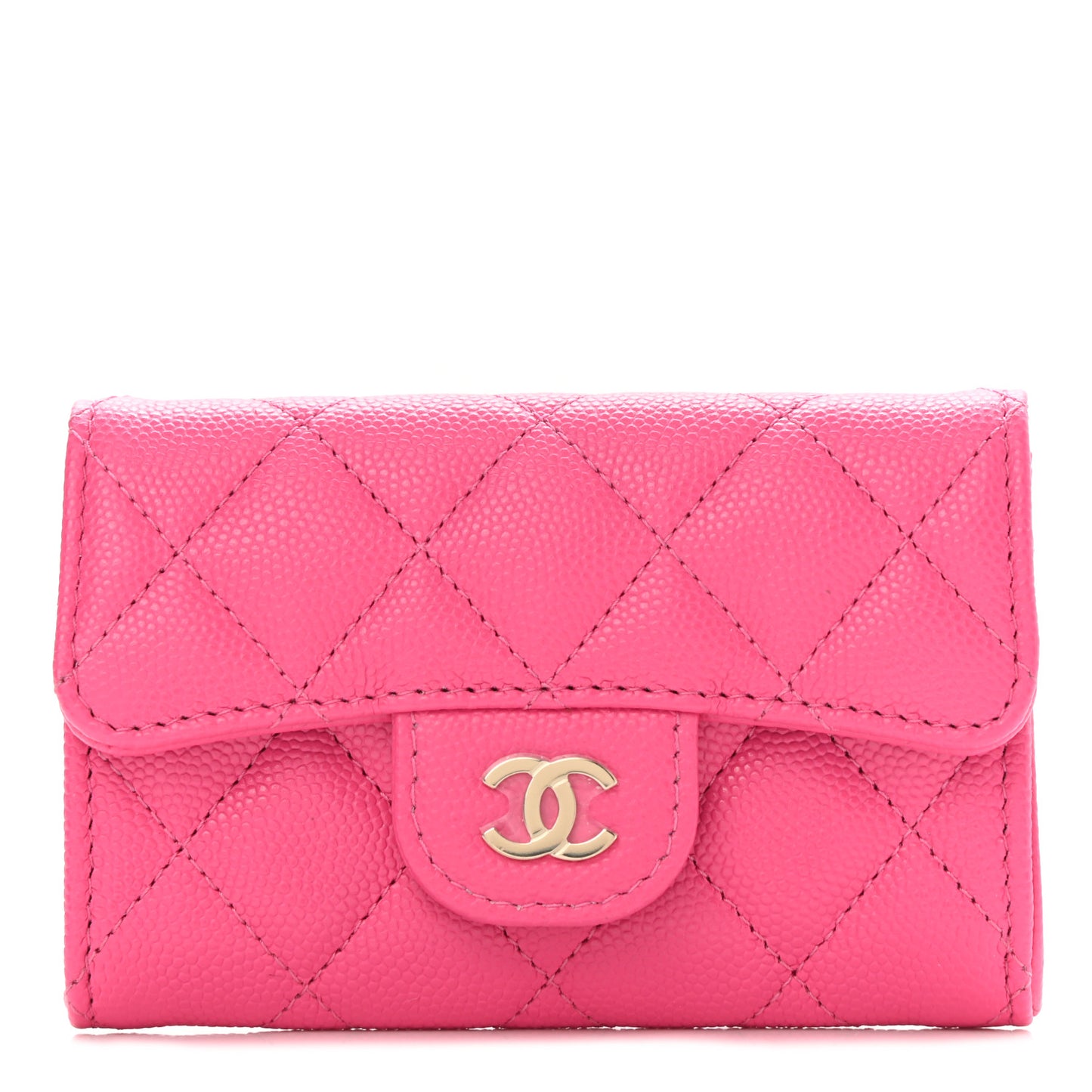 Caviar Quilted Flap Card Holder Wallet Pink