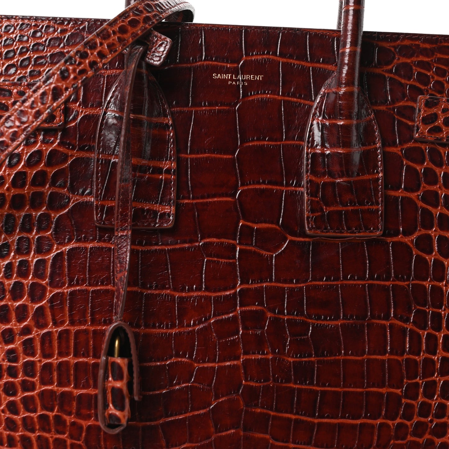 Calfskin Crocodile Embossed Small Sac De Jour Dark Blood
