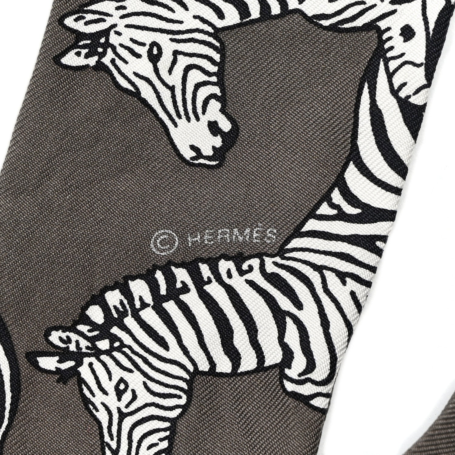 Hermes Silk Les Zebres Twilly Gris Taupe Black White 3 of 4