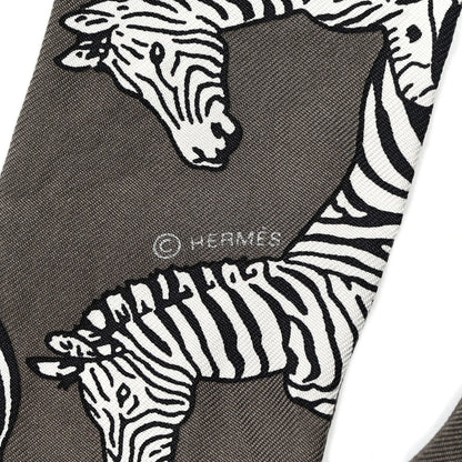 Hermes Silk Les Zebres Twilly Gris Taupe Black White 3 of 4