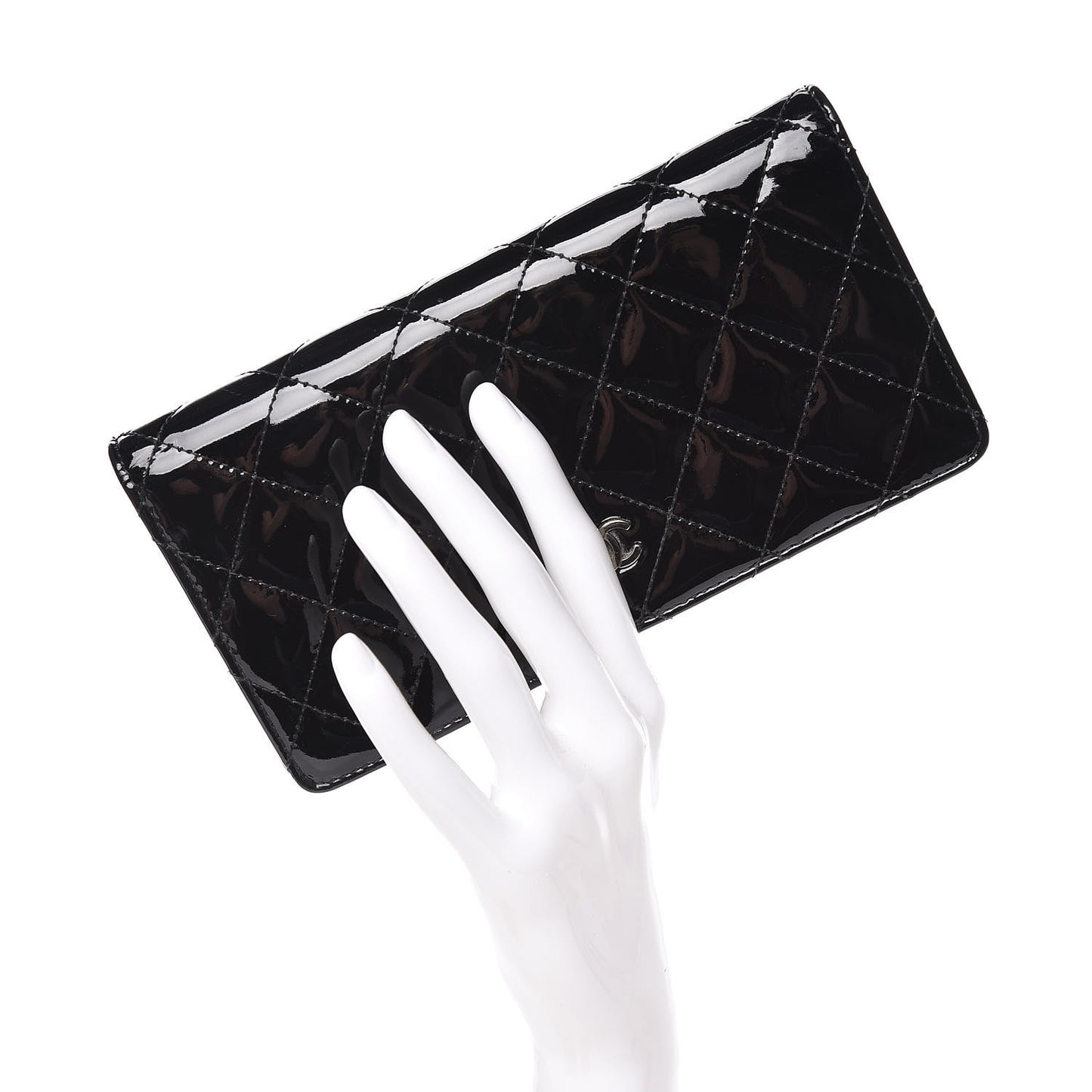 Patent Quilted Yen Wallet Black