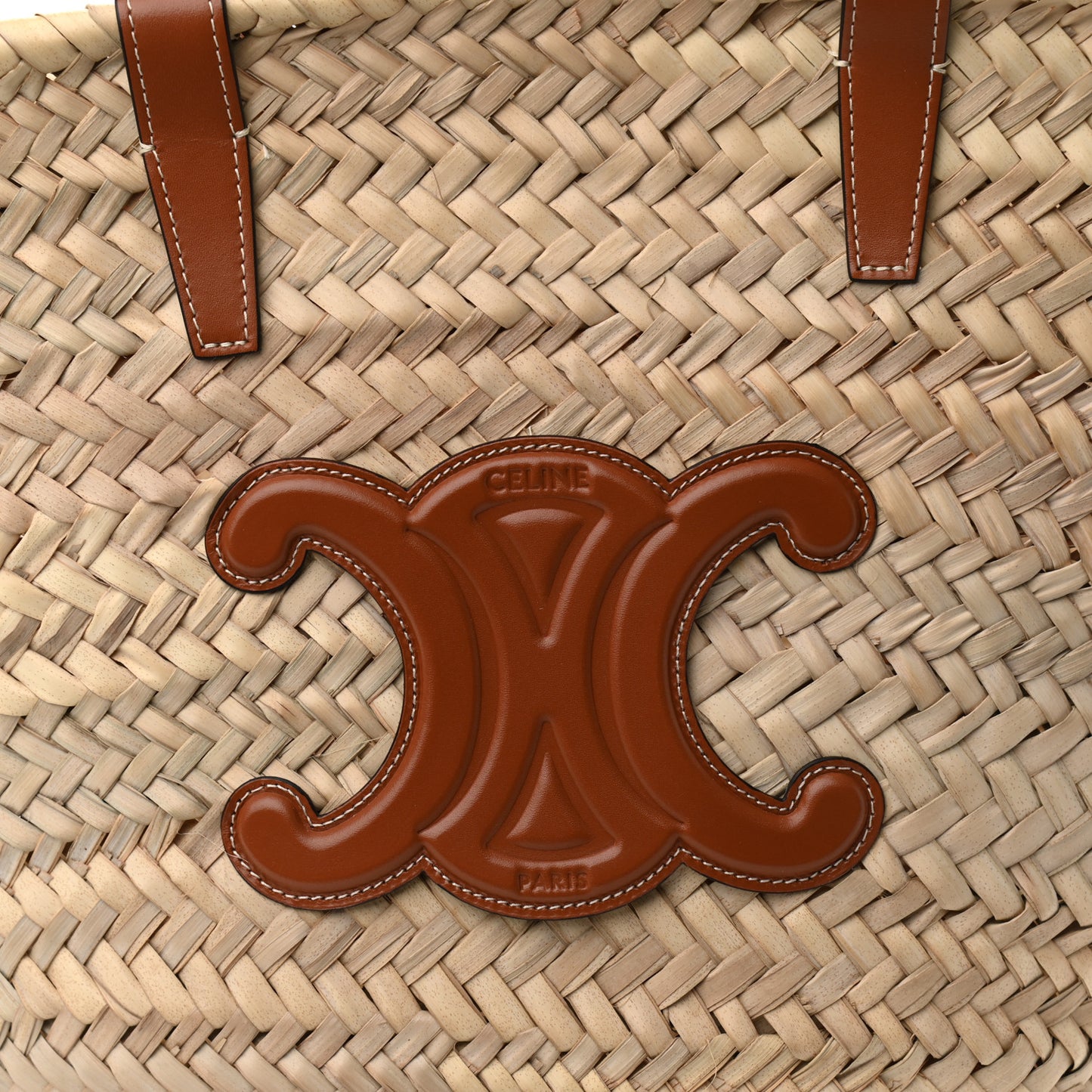 Raffia Calfskin Triomphe Medium Panier Tan