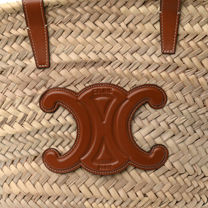 Celine Raffia Calfskin Triomphe Medium Panier Tan 7 of 9