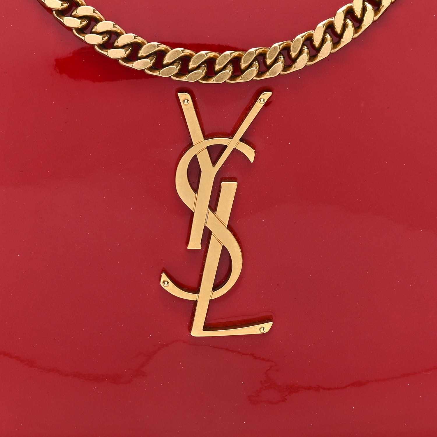 Saint Laurent Patent Calfskin Monogram Kate Wallet On Chain Rouge Eros 7 of 9