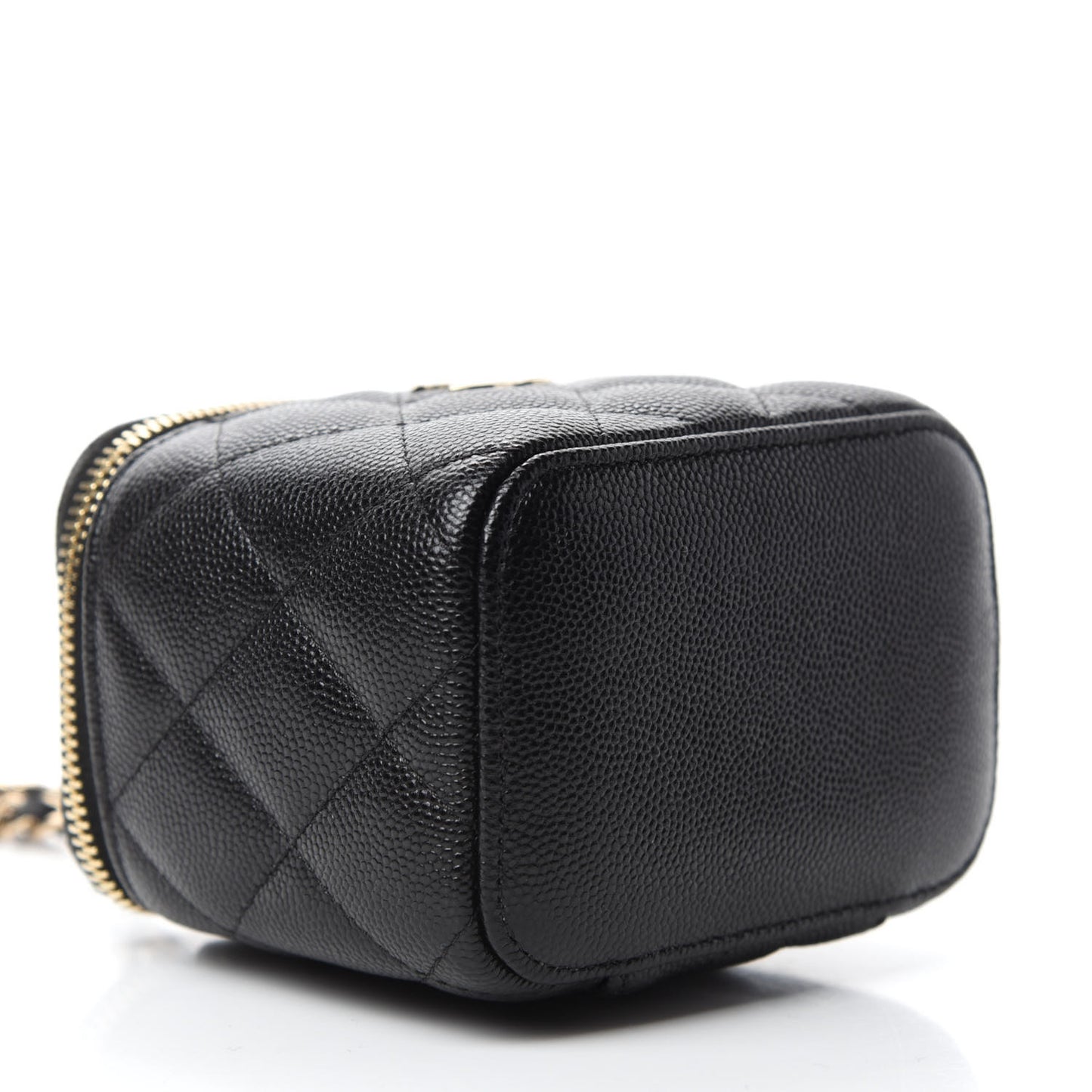 Caviar Quilted Mini Pearl On Top Vanity Case With Chain Black