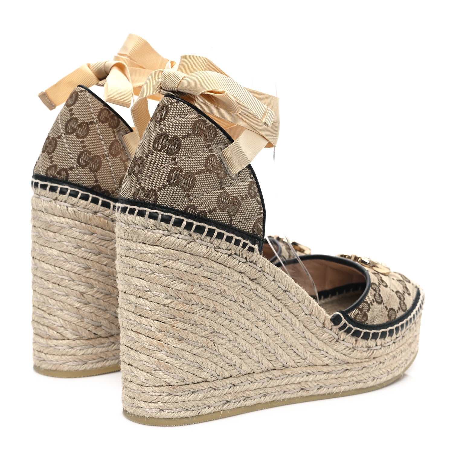 Gucci Monogram Matelasse GG Marmont Ankle Wrap Platform 35/120mm Espadrille Wedges 41 Beige Ebony Black Sand Storm 5 of 11
