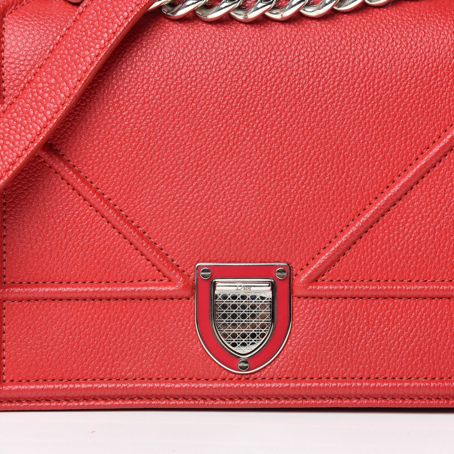 Grained Calfskin Medium Diorama Flap Bag Red