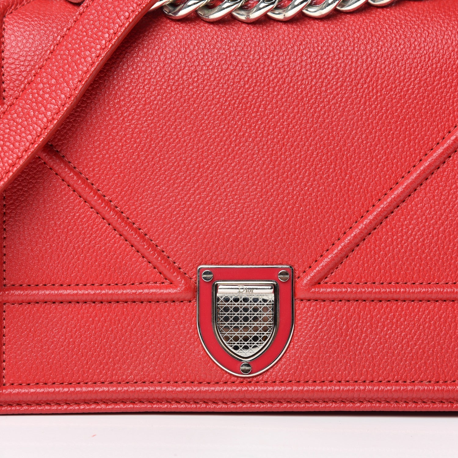 Christian Dior Grained Calfskin Medium Diorama Flap Bag Red 10 of 13