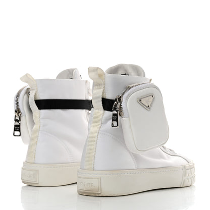 Prada Re-Nylon Gabardine Metal Triangle Logo Wheel Pouch Pocket High Top Sneakers 38.5 White 4 of 9