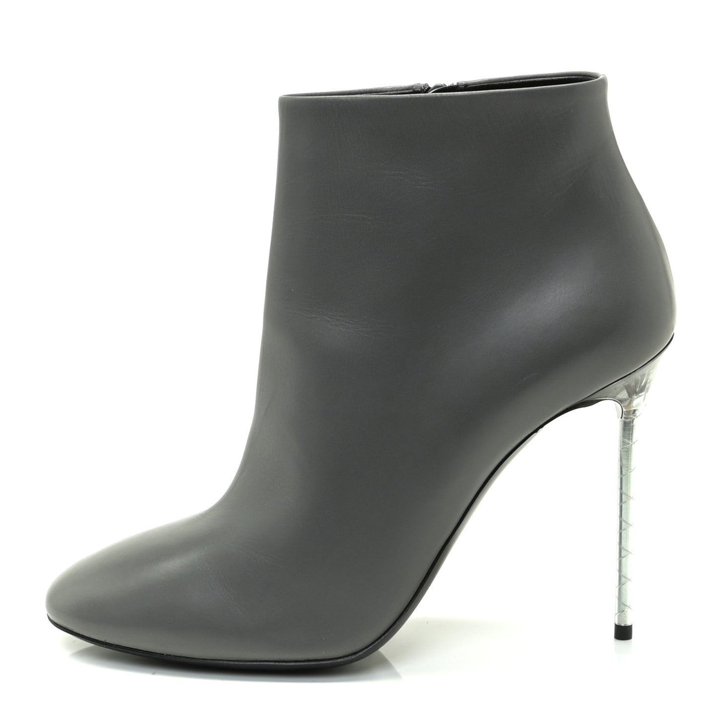 Calkfskin Round Toe Steel Transparent Heel 110mm Booties 39 Asphalte