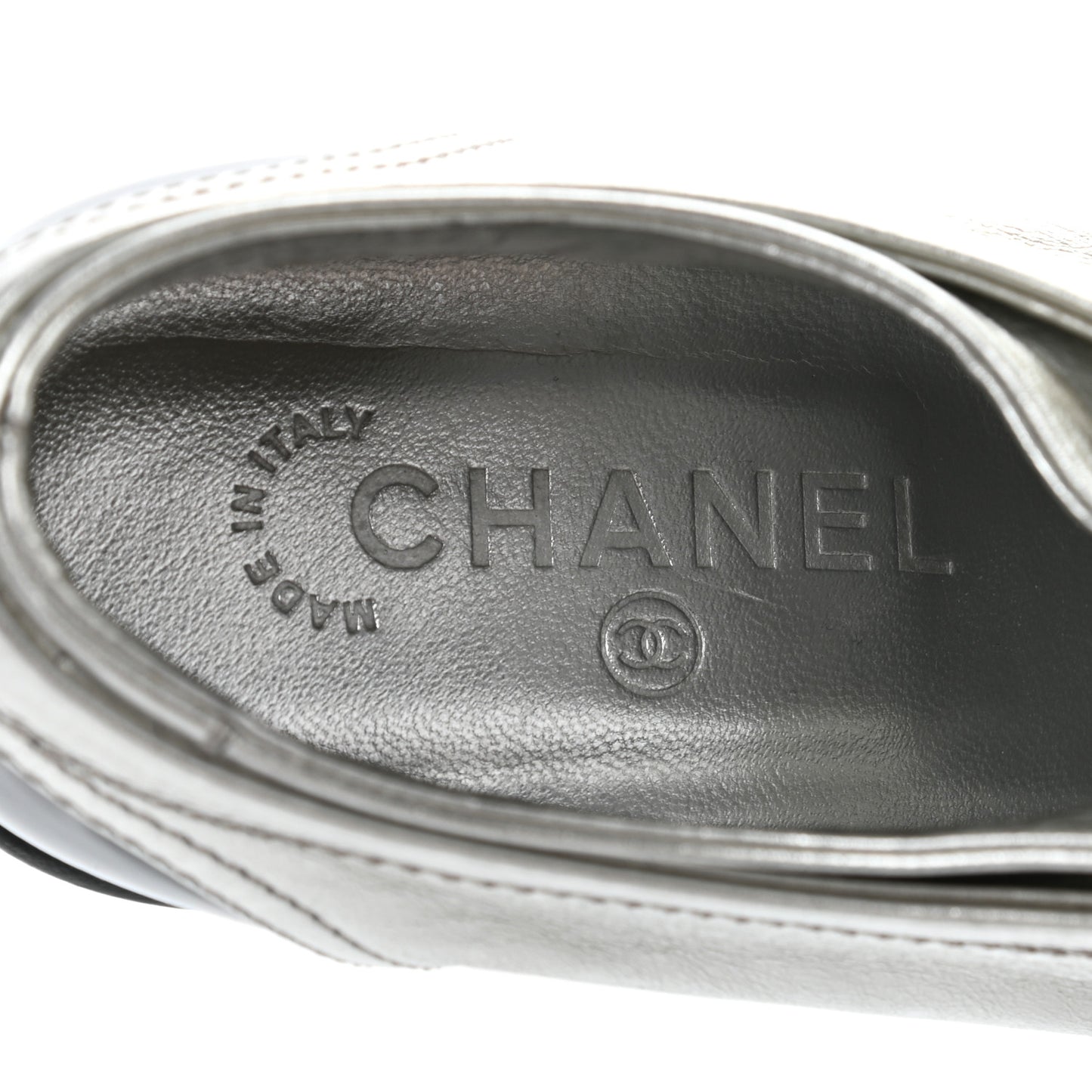 Metallic Lambskin Patent Cap Toe CC Sneakers 38.5 Silver Black