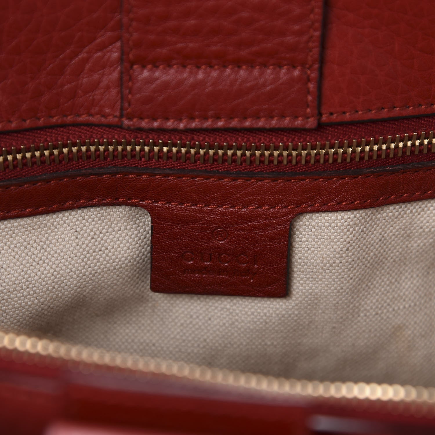 Gucci Pebbled Calfskin Medium Bamboo Shopper Tote Red 9 of 11
