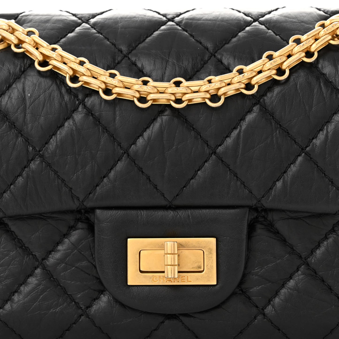 Aged Calfskin Quilted 2.55 Reissue Mini Flap Black