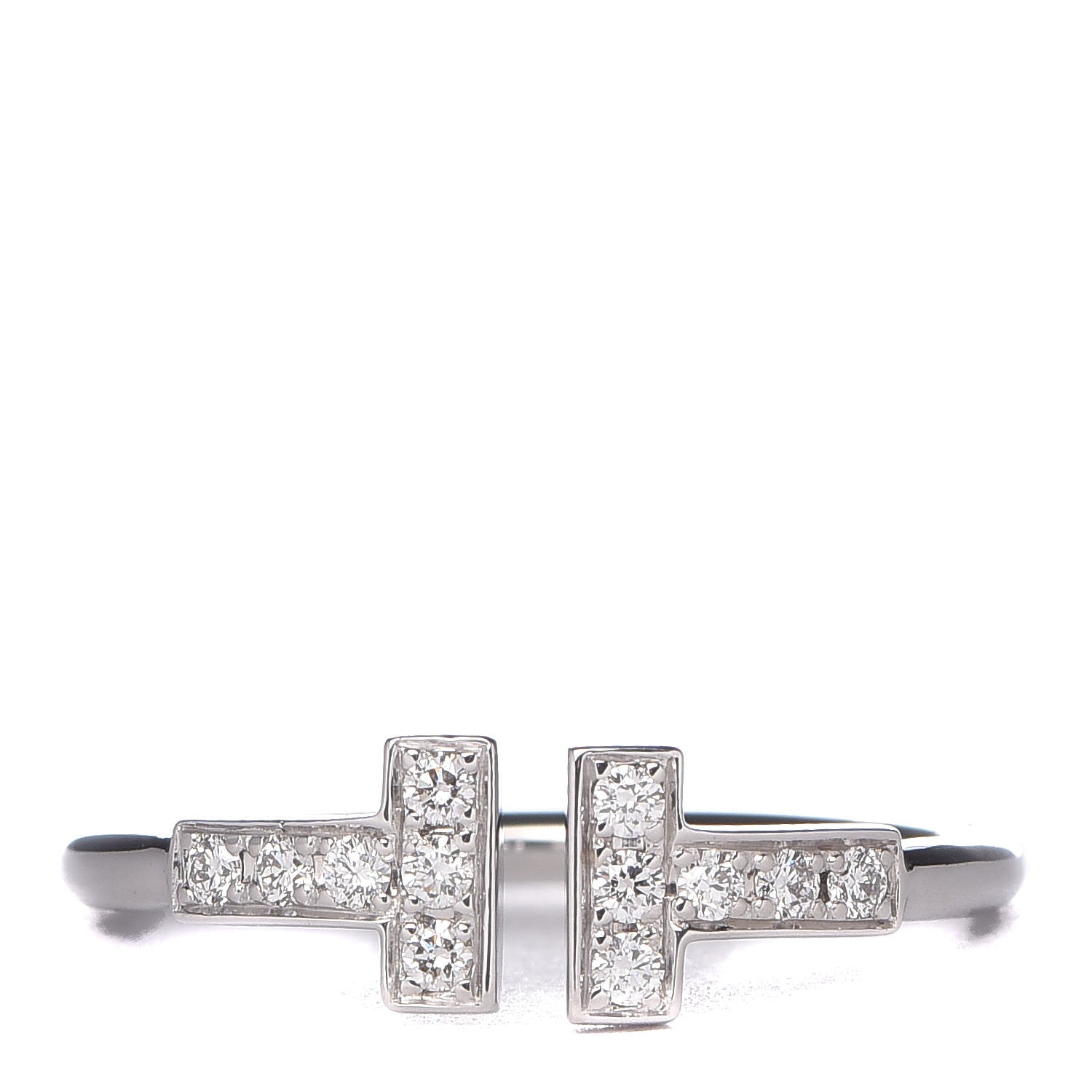 Tiffany 18K White Gold Diamond T Wire Ring 53 6.5 1 of 6