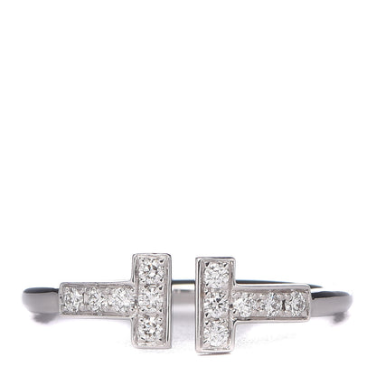 Tiffany 18K White Gold Diamond T Wire Ring 53 6.5 1 of 6