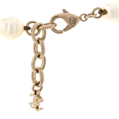 Chanel Crystal Pearl CC Bow Long Necklace Light Gold 5 of 5