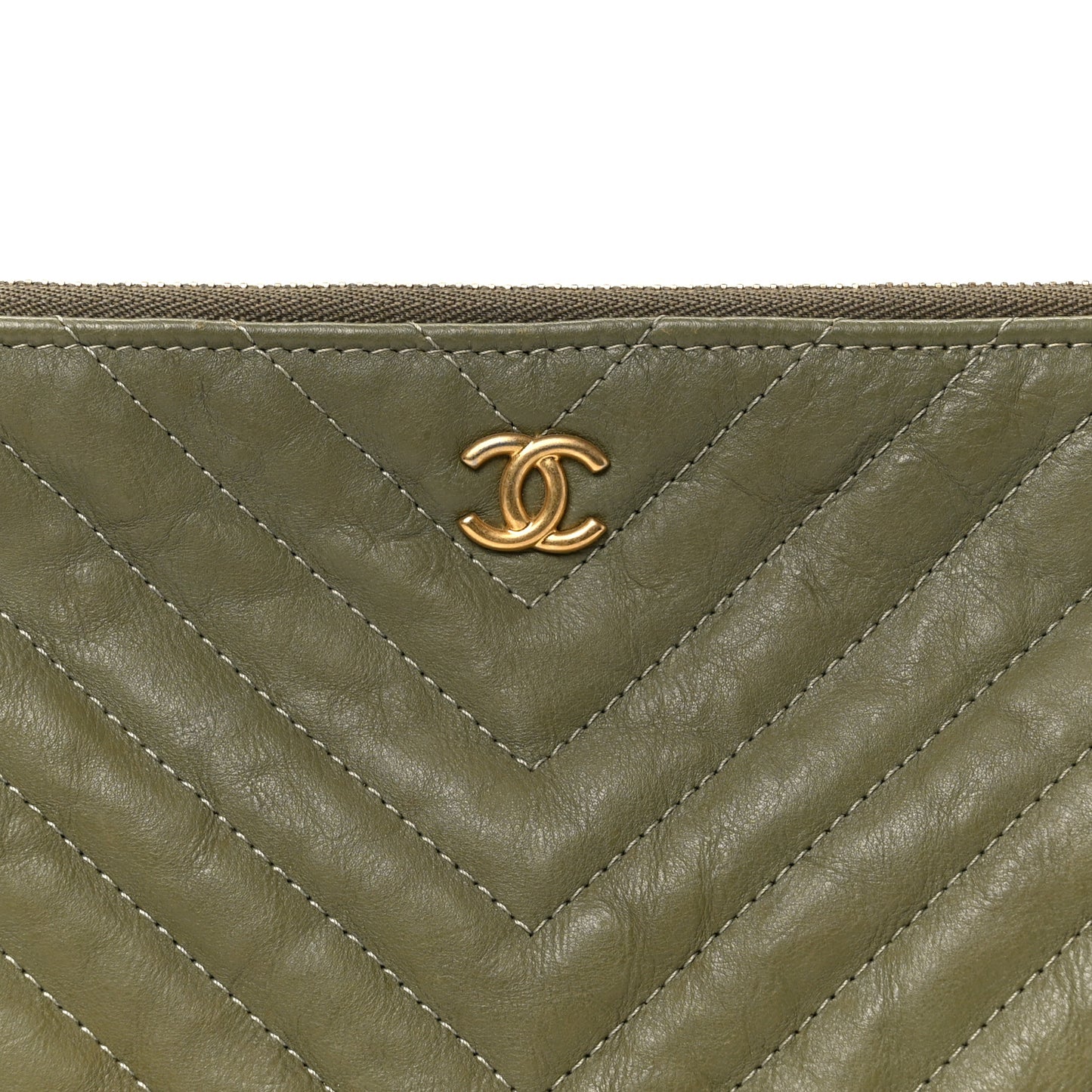 Calfskin Chevron Quilted Medium Cosmetic Case Khaki