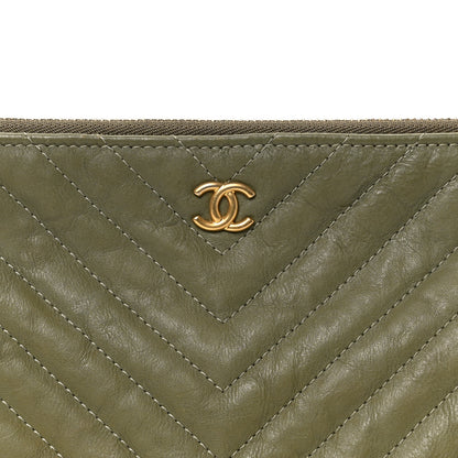 Chanel Calfskin Chevron Quilted Medium Cosmetic Case Khaki 8 of 8