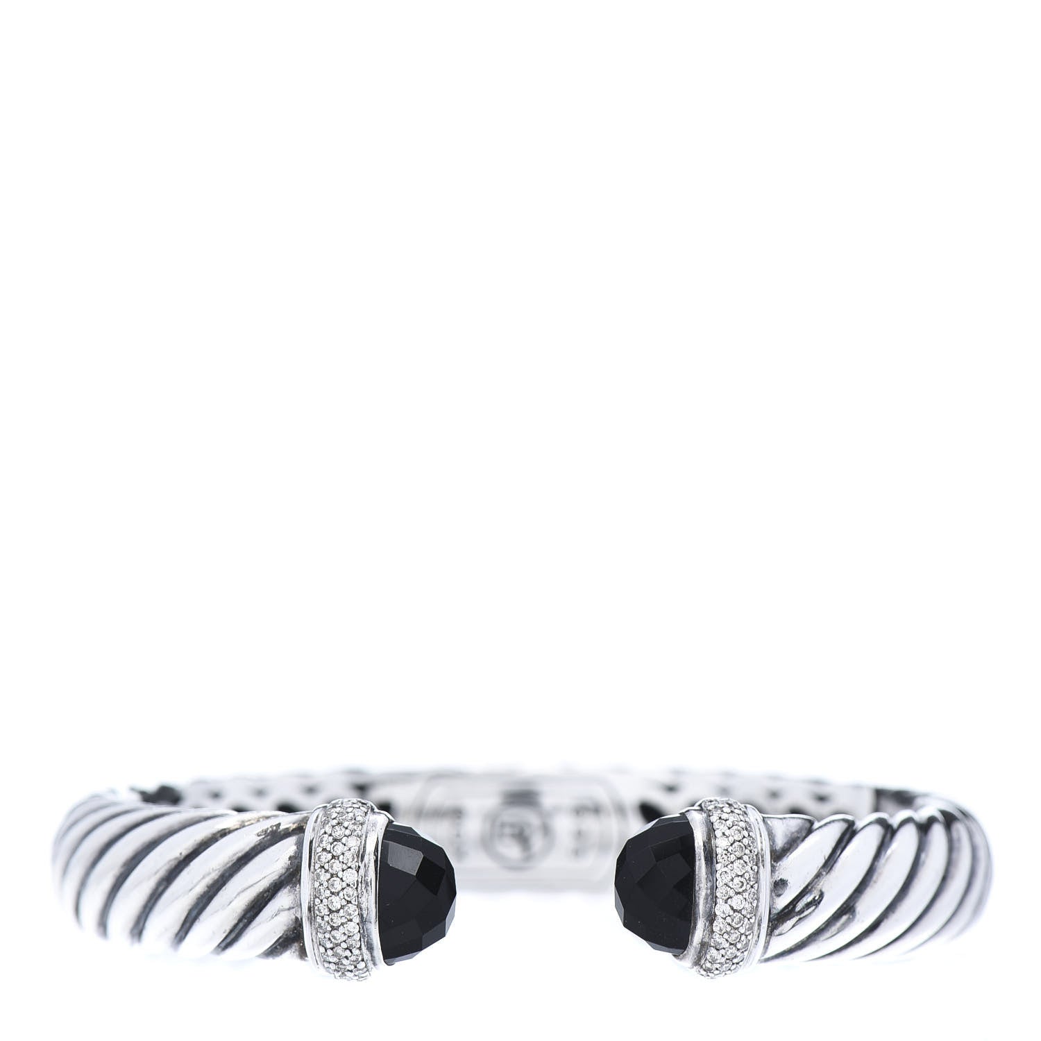 David Yurman Sterling Silver Diamond Black Onyx 10mm Waverly Bracelet 1 of 5